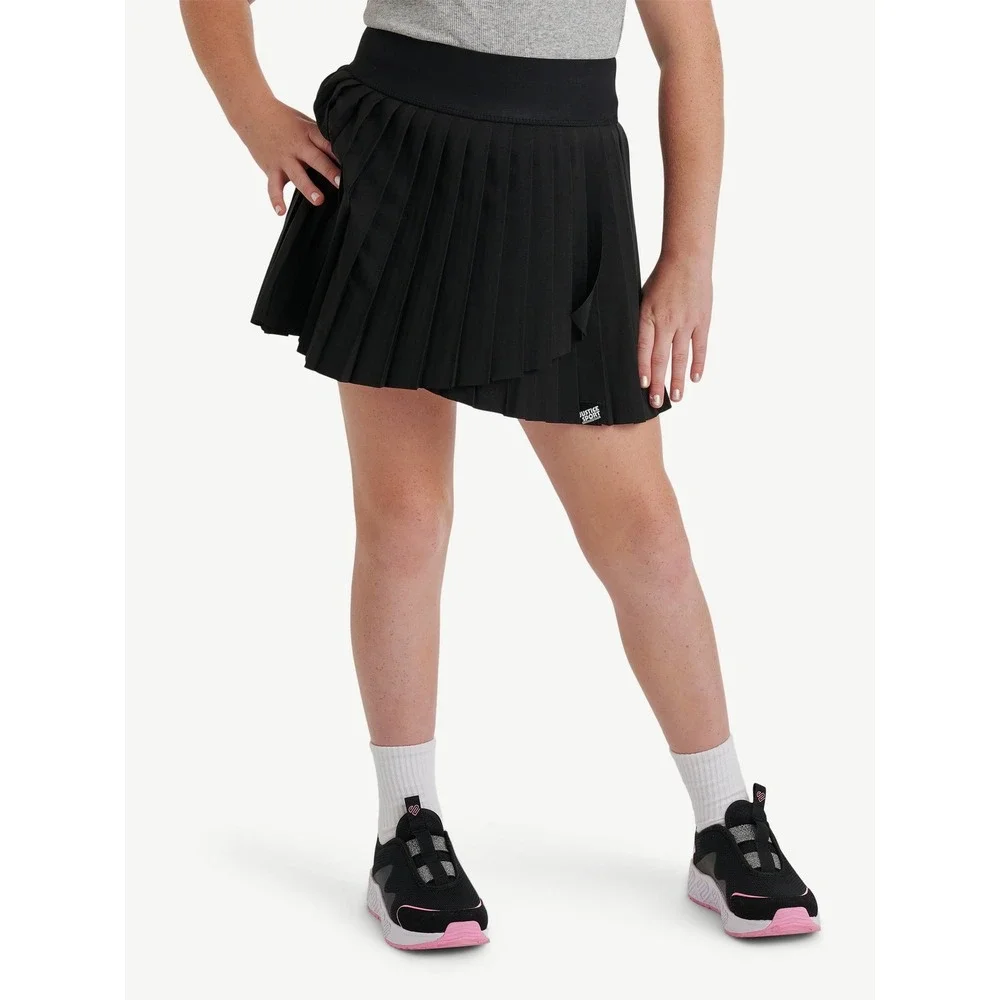 Justice Sport Girls Black Pleated Skort Asymmetrical Tiered Tennis Skirt Size 10